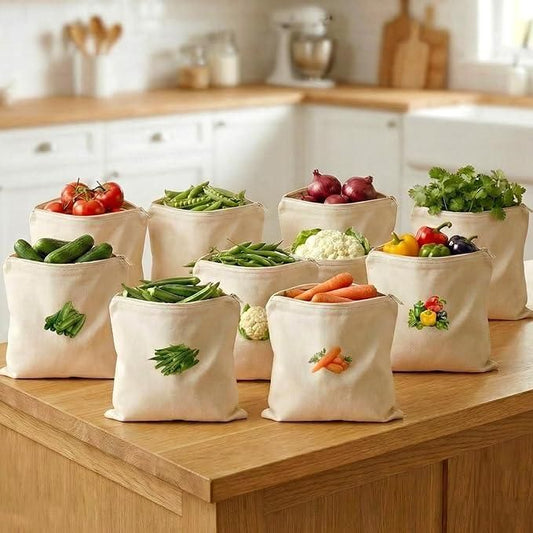 Cotton Reusable Vegetable Bags for Fridge (Pack of 10pc)